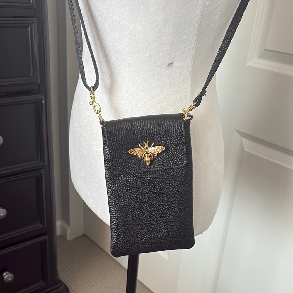 German Fuentes 100% genuine, Italian leather Crossbody bag W/ Bee Embellishment